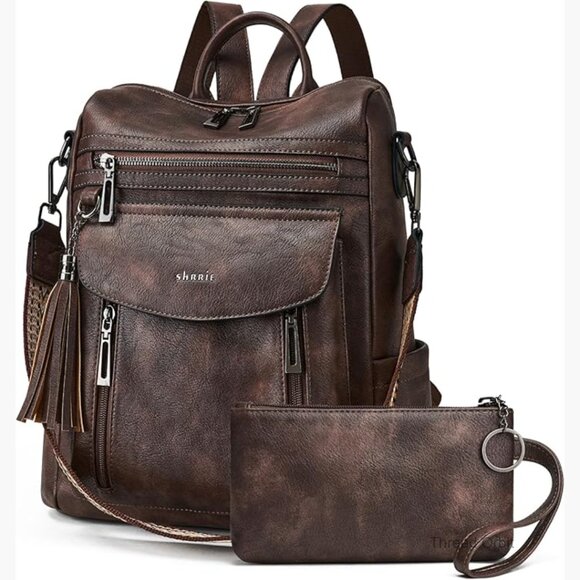 Convertible Leather Backpack Purse with Wristlet for Work Travel College main image 3